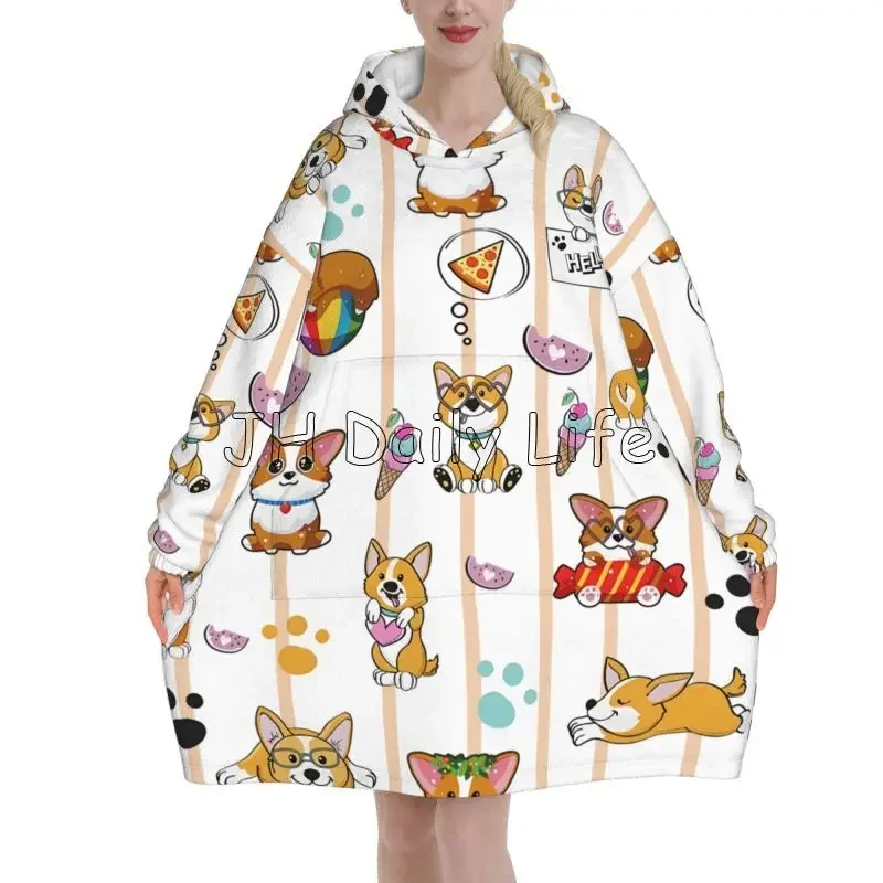 Sherpa Hoodie Fleece - Leuke Corgi Dog Wearable Hoodie Deken