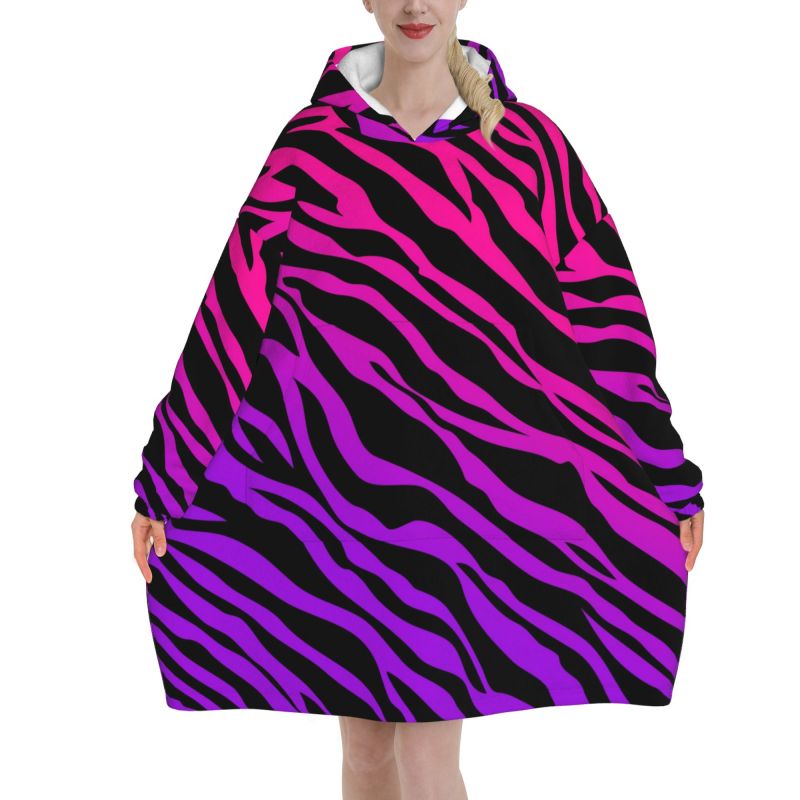 Sherpa Hoodie Fleece - Zebra Streep Print Draagbare Deken Hoodie